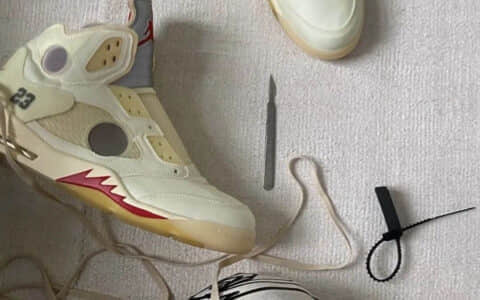 OFF-WHITE x Air Jordan 5 “Sail” 乳白 AJ5OW联名乳白配色什么时候发售 货号：CT8480-100